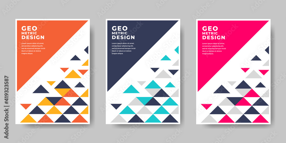 Collection of cover designs in a colorful geometric style. Vector illustration.