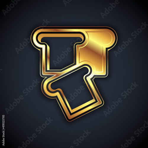 Gold Bread toast for sandwich piece of roasted crouton icon isolated on black background. Lunch, dinner, breakfast snack. Vector.