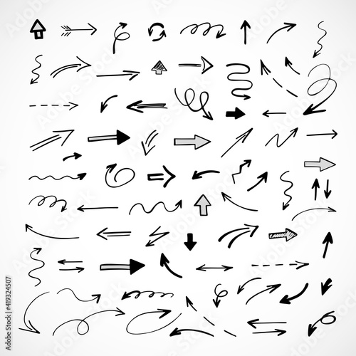 Vector set of hand-drawn arrows  elements for presentation