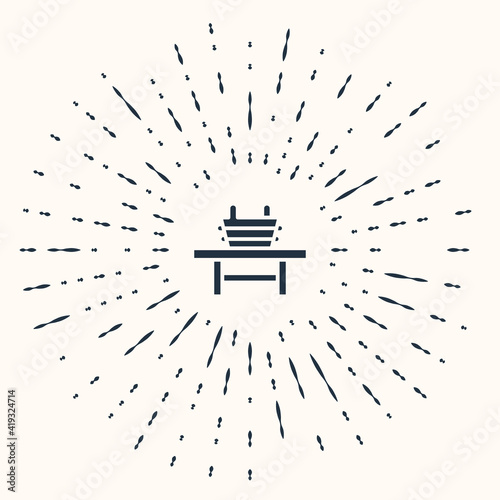 Grey Sauna bench with bucket icon isolated on beige background. Abstract circle random dots. Vector.