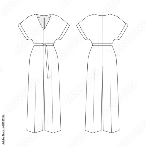 Fashion technical drawing of women's jumpsuit