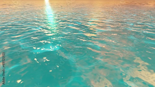 Beautiful tranquil natural vacation seascape with scenic ocean waves in tropical environment, deep clear transparent pure blue water background. A summer travel in paradise, peaceful 3D render