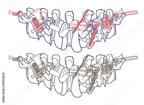 Group of Musician Orchestra Instrument Cartoon Graphic Vector
