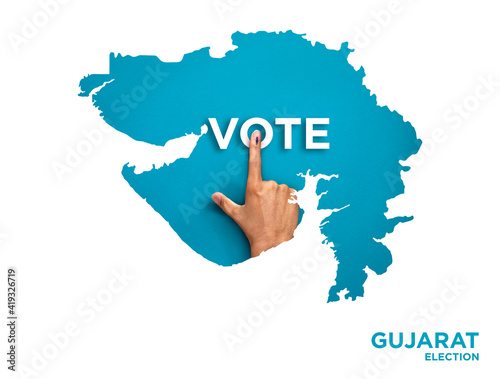 Картината върху платно VOTE FOR INDIA GUJARAT , male Indian Voter Hand with voting sign or ink pointing