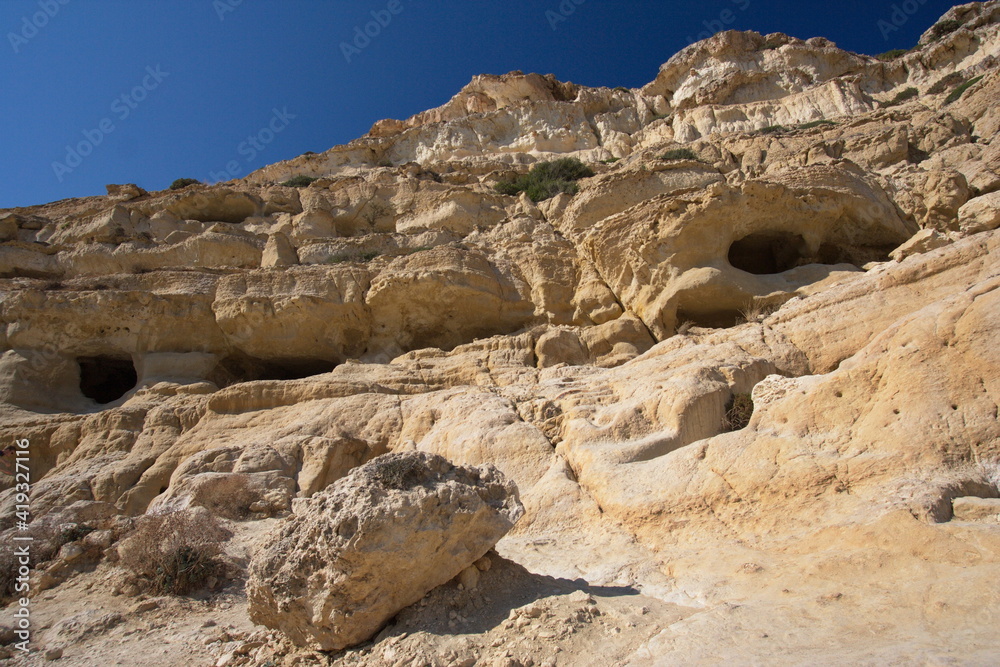 Hippie Caves at Matala on Crete in Greece, Europe
