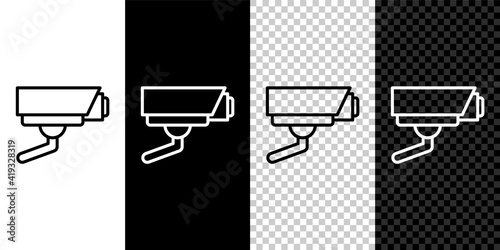 Set line Security camera icon isolated on black and white background. Vector.