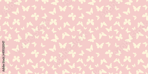 Yellow, pink butterfly seamless repeat background