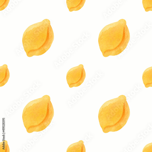 Pattern of watercolor lemons on a white background