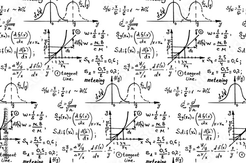 Vintage education background. Trigonometry law theory and mathematical formula equation on whiteboard. Vector hand-drawn seamless pattern.