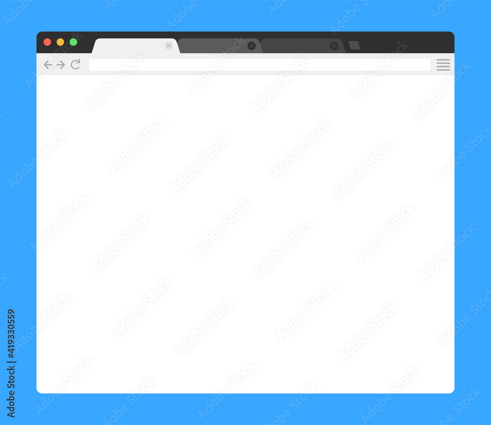 Browser mockup on blue background. Web browser in flat style. Vector illustration.