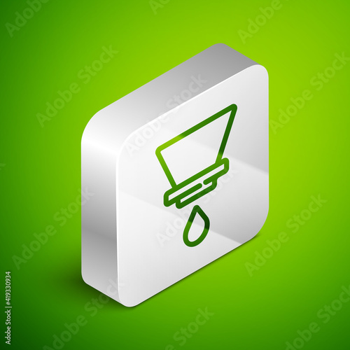 Isometric line V60 coffee maker icon isolated on green background. Silver square button. Vector.