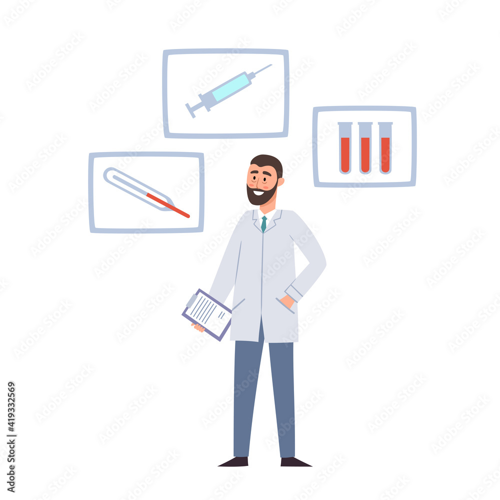 Vector illustration of doctor and medical icon isolated on white Vector illustration of doctor and medical icon isolated on white