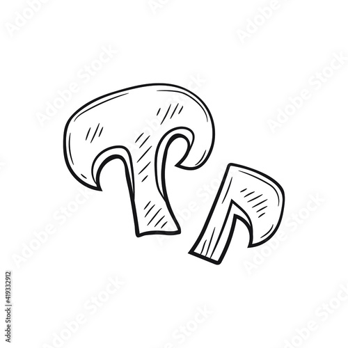Cute hand drawn mushroom slice. The ingredient for various meals in cooking. Vector 