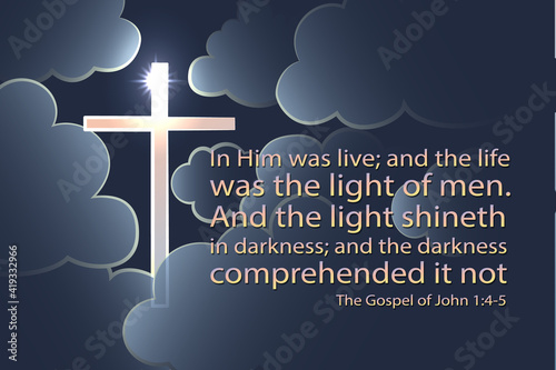 The Silhouette Of A Shining Cross In A Dark Cloudy Sky
