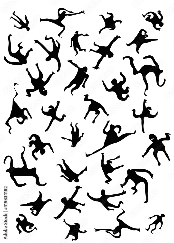 Illustration of funny doodle silhouettes of people