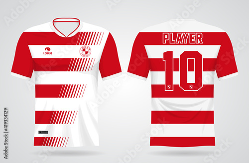 red white sports jersey template for team uniforms and Soccer t shirt design