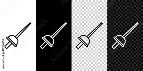 Set line Fencing icon isolated on black and white,transparent background. Sport equipment. Vector.