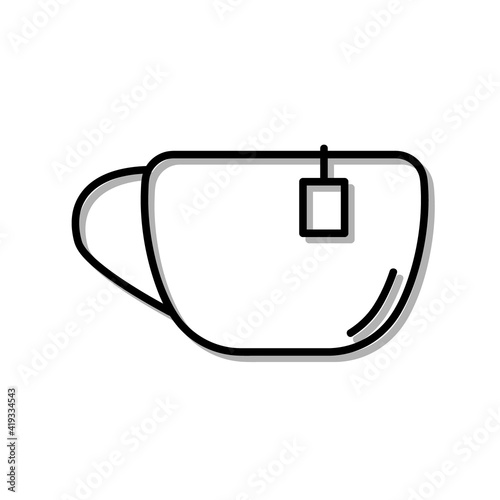 Classic Cup of Tea or Coffe Drink. Flat Icon in Outline Design. Black Stroke. Pictogram for Website Vector eps10.