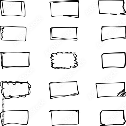Vector rectangular speech bubbles. Abstract sketch of the frame. Doodle, round hand-drawn frame, and circled doodle. Handwritten rectangle shapes isolated vector symbols set.