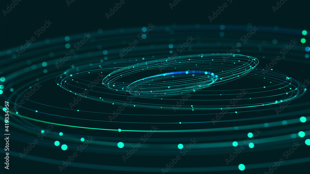 Data center, Big data analytics. Business technologies of our time. Massive data, digital funnel, information whirlpool. Orbit, trajectory, flow, information 3D illustration Data center, Big data analytics. Business technologies of our time. Massive data, digital funnel, information whirlpool. Orbit, trajectory, flow, information 3D illustration