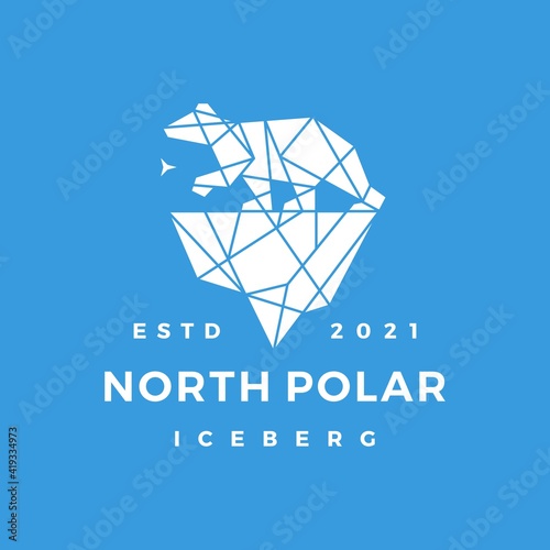 north star polar bear ice berg geometric polygonal logo vector icon illustration