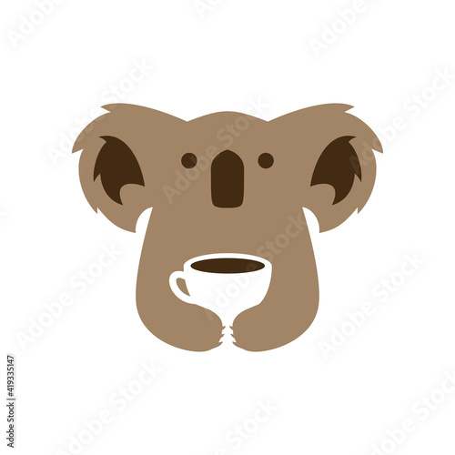 koala coffee cup drink negative space logo vector icon illustration