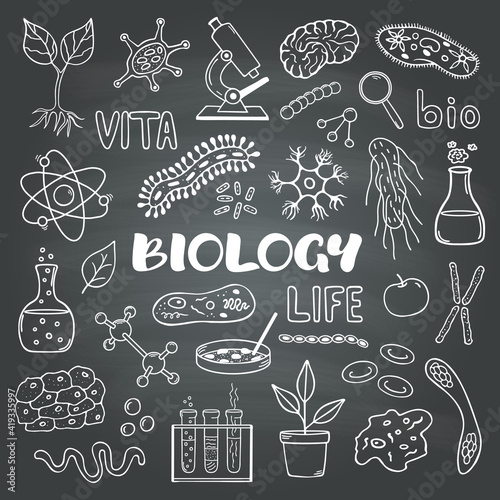 Biology.Set of vector hand drawn elements.
