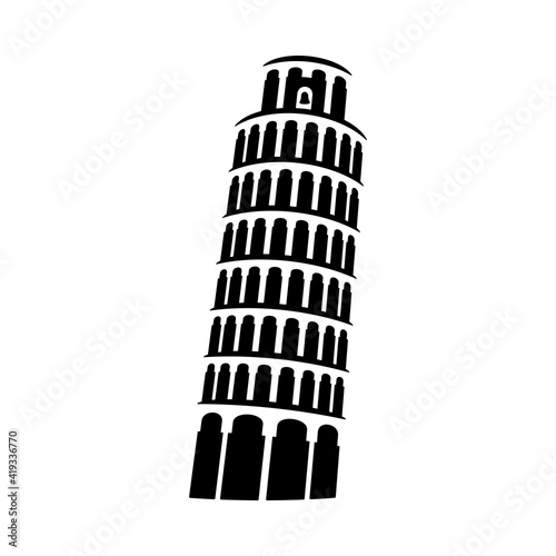 Tower of Pisa sign. Architectural monument black icon. Italian miracle symbol vector illustration.