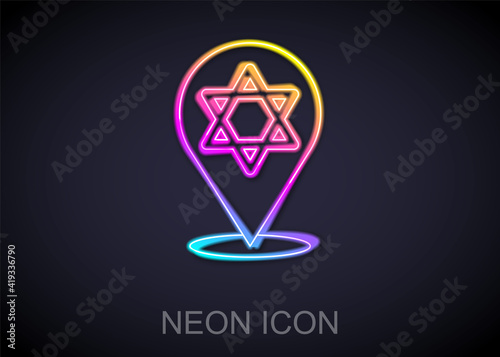 Glowing neon line Star of David icon isolated on black background. Jewish religion symbol. Symbol of Israel. Vector.