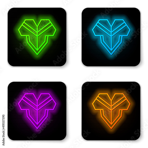Glowing neon line Traditional mexican poncho clothing icon isolated on white background. Black square button. Vector.