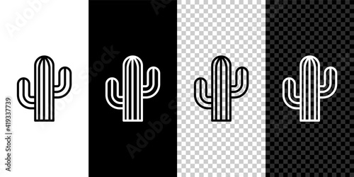 Set line Cactus icon isolated on black and white,transparent background. Vector.