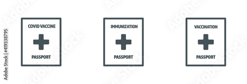 Vaccine passport vector flat design - Passport with mark of immunity and vaccination from Covid-19 for safe travel after global pandemic of Coronavirus.