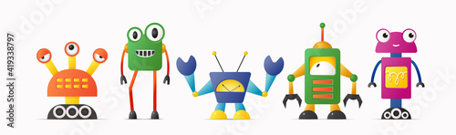 Set of cute vector robot or monster characters for kids.