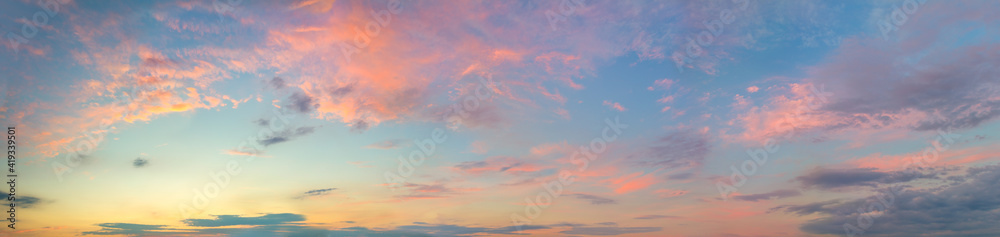 Huge Panorama of  Sunset  Sunrise Sundown Sky with colorful clouds