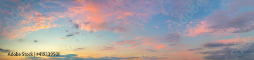 Huge Panorama of Sunset Sunrise Sundown Sky with colorful clouds