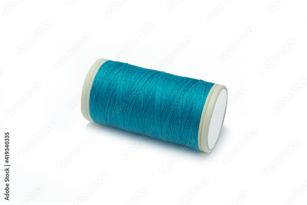 Blue threads isolated on white background Blue threads isolated on white background