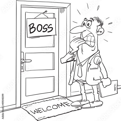 An employee is afraid to enter the boss room