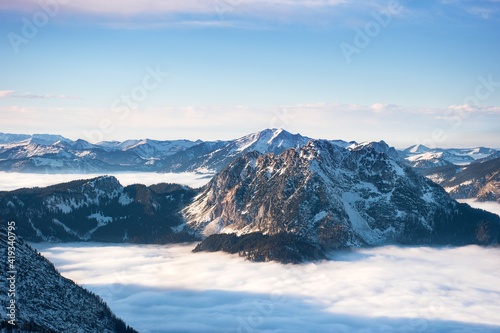 View from the mountains to the blanket of fog 