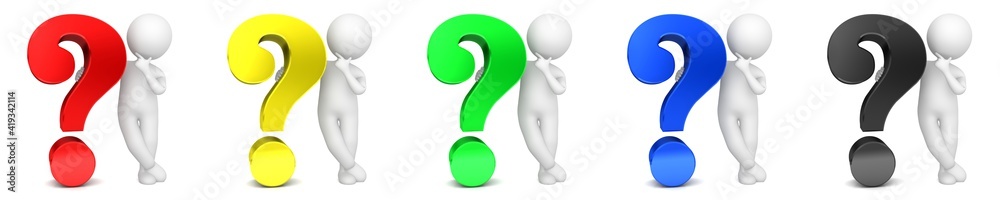 Question marks 3d red golden yellow green blue black interrogation point signs thinking stick figure men asking queries support assistance symbol q and a icon render graphic Question marks 3d red golden yellow green blue black interrogation point signs thinking stick figure men asking queries support assistance symbol q and a icon render graphic