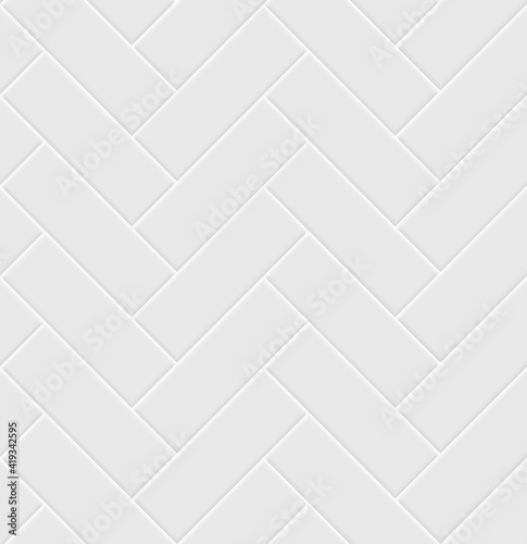 White ceramic tile herringbone seamless pattern.  Parquet texture.