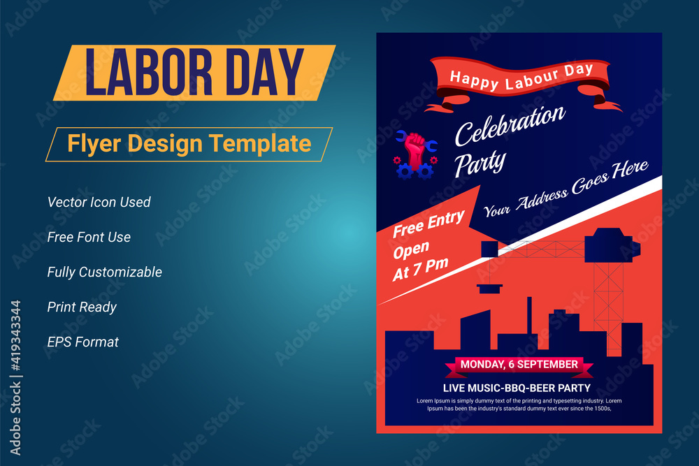 Plakat USA Happy Labor Day flyer template, Labor Day banner set, Labor Day United States of America, Vector illustration.