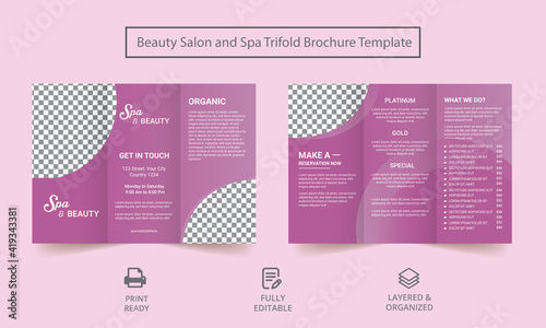 Creative Spa Women Salon Trifold Brochure Template design. Spa Women Trifold Brochure. Brochure Flyer Template.
