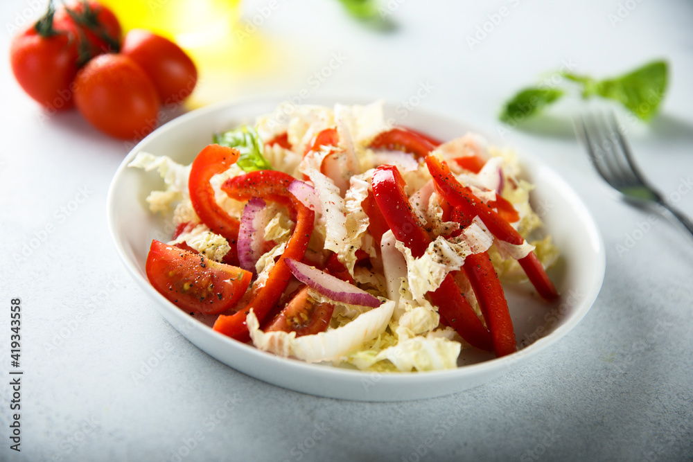 Healthy vegetable salad with cabbage and capsicum