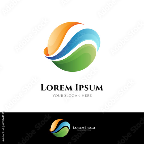 Simple wave logo design with gradient color in circle shape