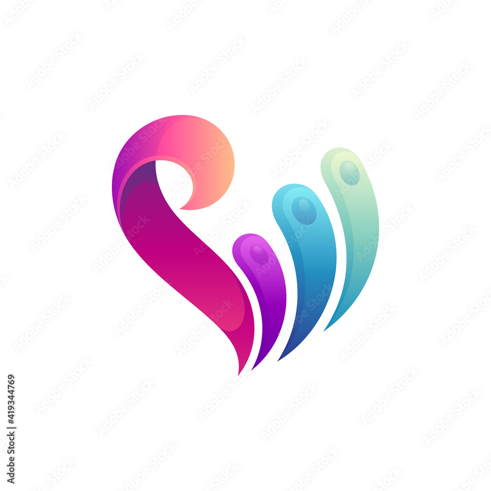 Heart splat logo concept template with multiple gradient color Heart splat logo concept template with multiple gradient color