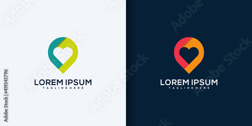 Creative love location logo design concept line art style. combine heart, pin, map and people logo design vector
