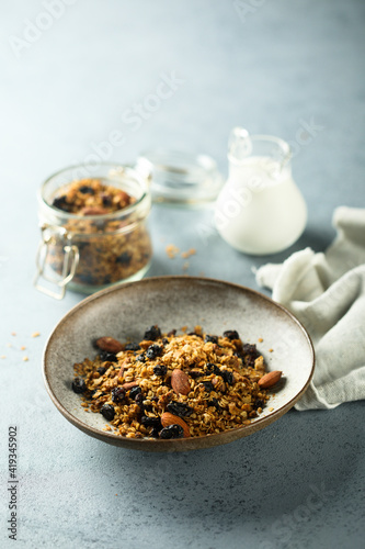 Traditional homemade granola served for breakfast