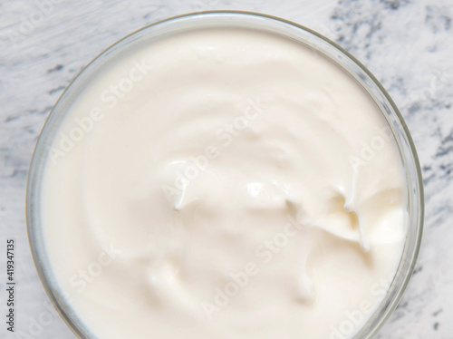 Homemade yogurt or sour cream in a bowl
