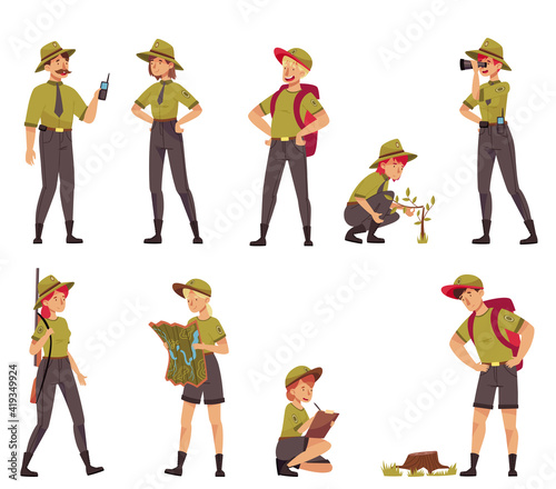 Wallpaper Mural Male and Female as Park Ranger or Forest Rangers Protecting and Preserving National Parklands Vector Set Torontodigital.ca
