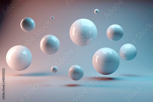 Suspended balls on a warm and cold background. 3D image rendering. © 2Design